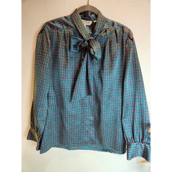 Vintage Oscar de la Renta Collectibles Bow Blouse 12 Floral Secretary Top - Picture 3 of 7